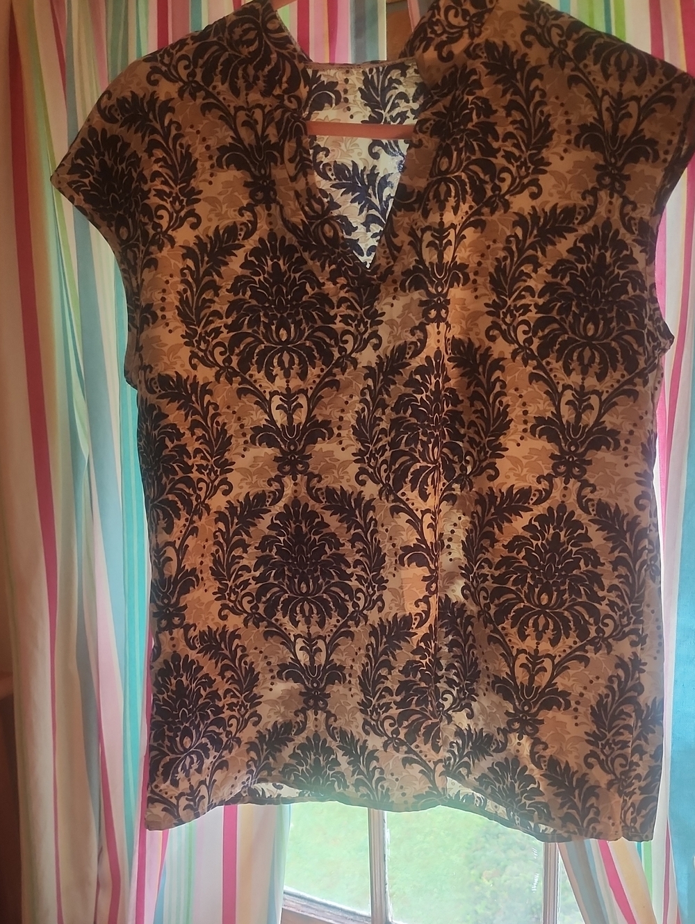 Brown Velvet Burnout Floral-Print Cap-Sleeve Top